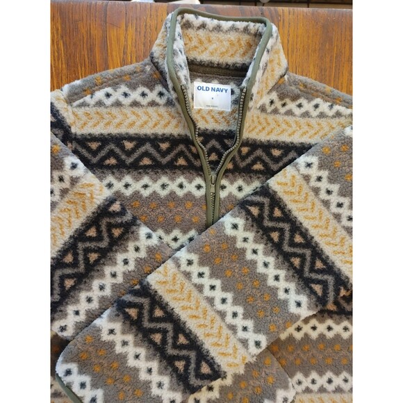 Old Navy Sherpa 1/4 Zip SHERPA UNISX S Fair Isle Aztec Fleece Sleeve POCKETS NWT - Picture 7 of 13